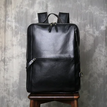 Vintage Top Grain Leather Men's Backpack Genuine Large Capacity Laptop Bag Casual Business Oiled Leather Double Shoulder Bag 1