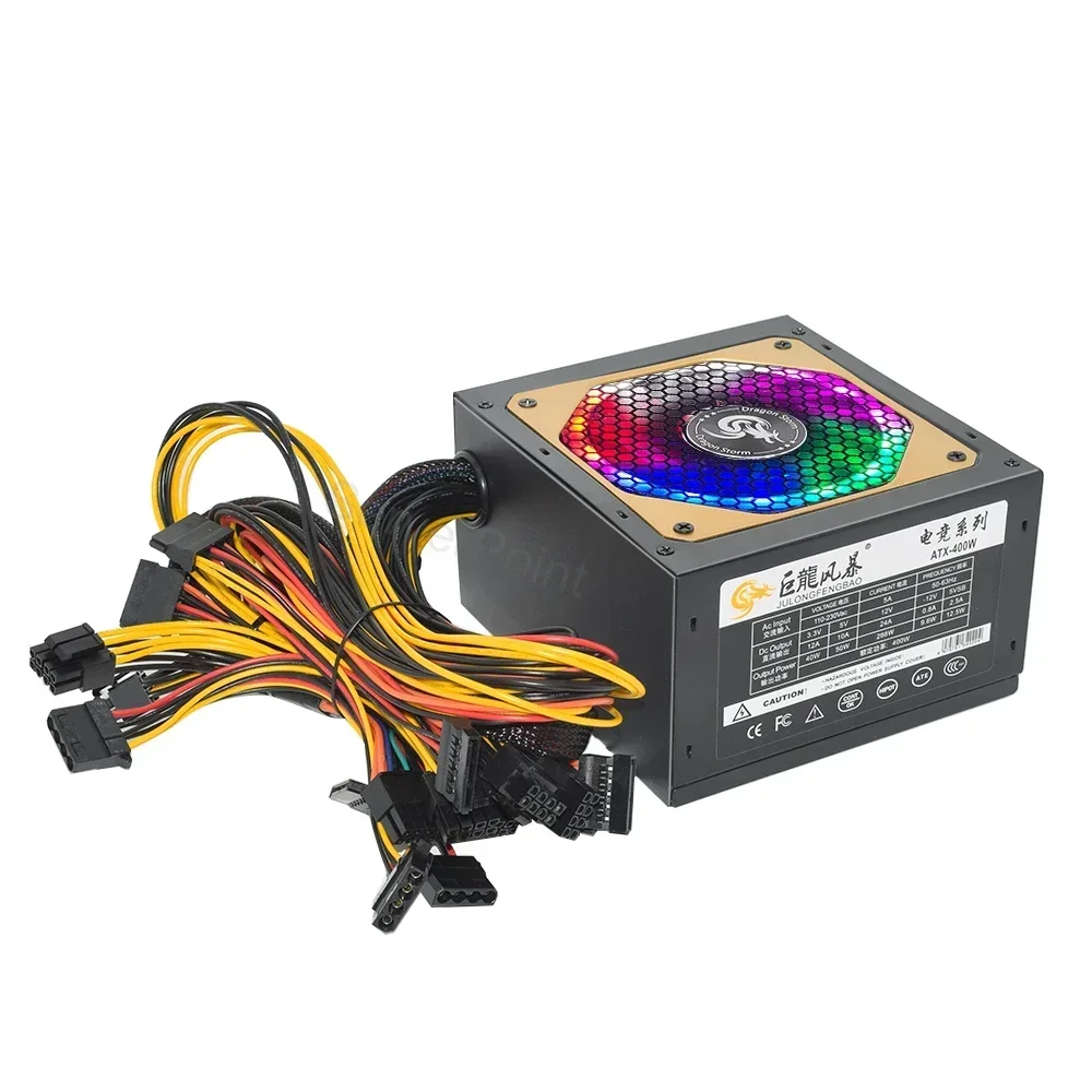 Fonte de Alimentação para E-sports Desktop Video Game Computador Rgb Colorido Ventilador Silencioso Psu 24pin 12v 110 v 230v Atx400w 600w - Imagem 3