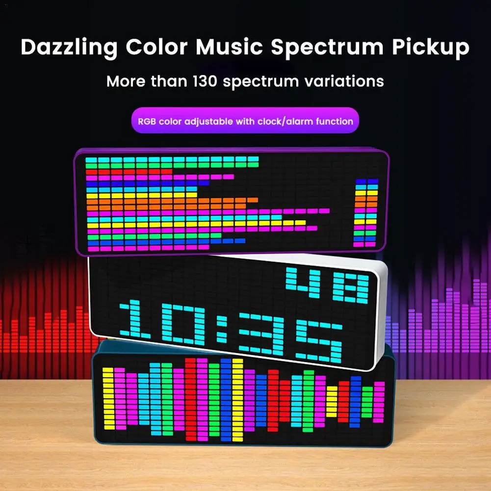 

RGB Rhythm LED Stereo Music Spectrum Pickup Electronic Clock Voice Control Level Indicator VU Meter Car Atmosphere Lamp