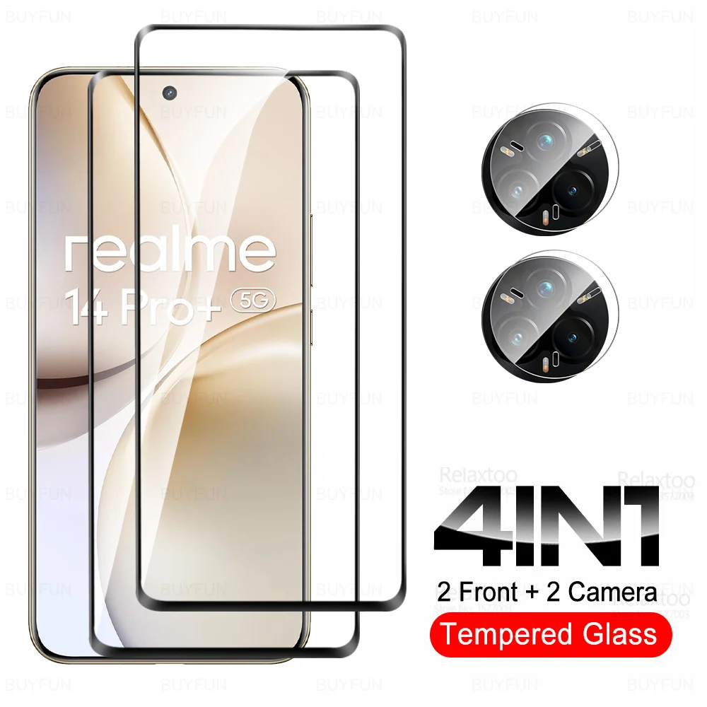 4-in-1 Full Cover Tempered Glass with 9D Curved Screen Protector and Lens Film