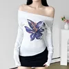 Talenza One Shoulder Printed Top Women's Summer Knit Backless Pleated Casual Pullover White Slim Office Lady Sexy Female T-Shirt 4