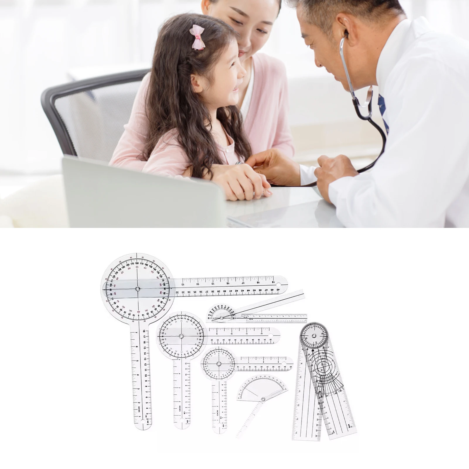 Digital Angle Protractor Angle Measuring Tool Angle Protractor 6PCS Medical Goniometer Set PVC Transparent Clear Scale Wear Resistant Angle Ruler for Orthopedics