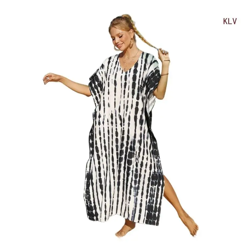 

Beach Cover Up Kaftan Dress for Women, Short Sleeve Swimsuit Cover Up Full Length Kaftan Dress Bathing Suit Cover Up