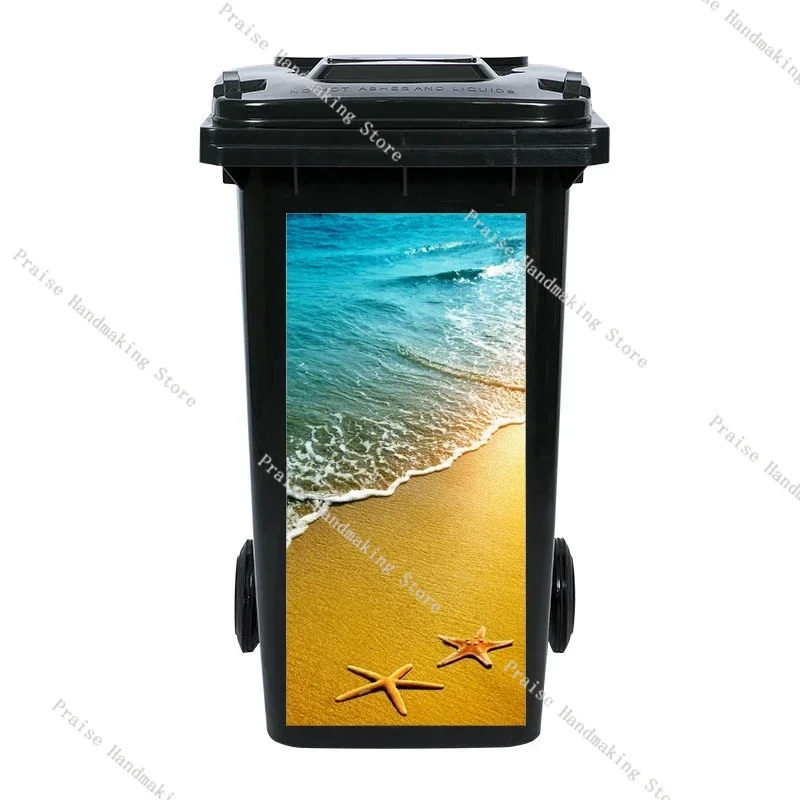 DIY Kitchen Trash Can Lid Decal Wall Sticker Home Decoration Landscape Flowers Self-adhesive Trash Can Waterproof Sticker Trash Can Sticker Wall Decal Stickers