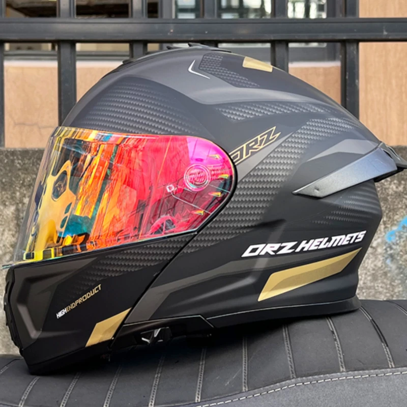 

ORZ Retro Helmet Motorcycle Full Helmet Men Women Big Tail Wing Locomotive Four Seasons Night Vision Dual Lenses Four Seasons