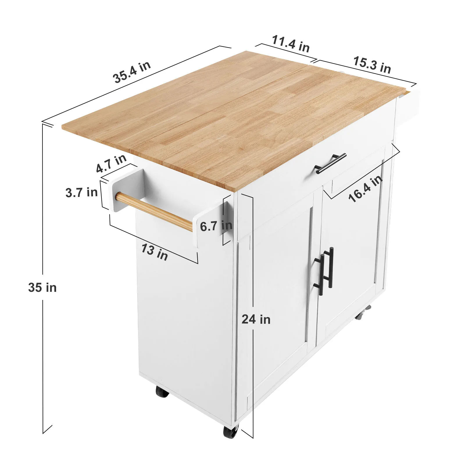スリムレイ　カッティー　２箱 SucceBuy 2-Door 1/2 3-Drawer White Mobile Kitchen Island