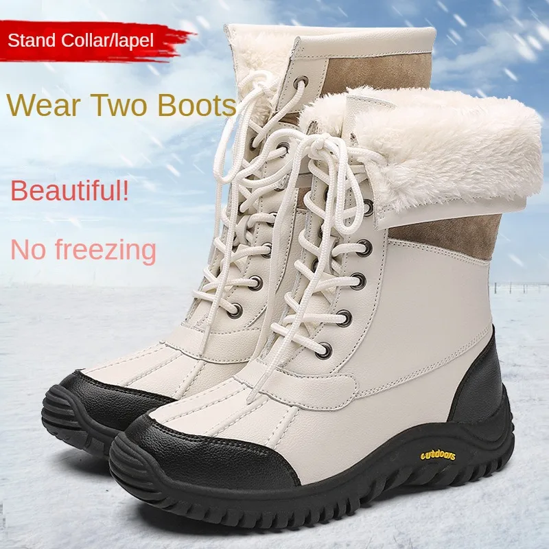 

motorcycle riding boots women's Martin boots plus velvet to keep warm outdoor snow waterproof anti-slip high-top cotton shoes