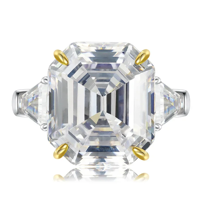 

S925 Silver Shiny Square Diamond Cut Rectangular Light Pink Yellow Female Simulated White Ring