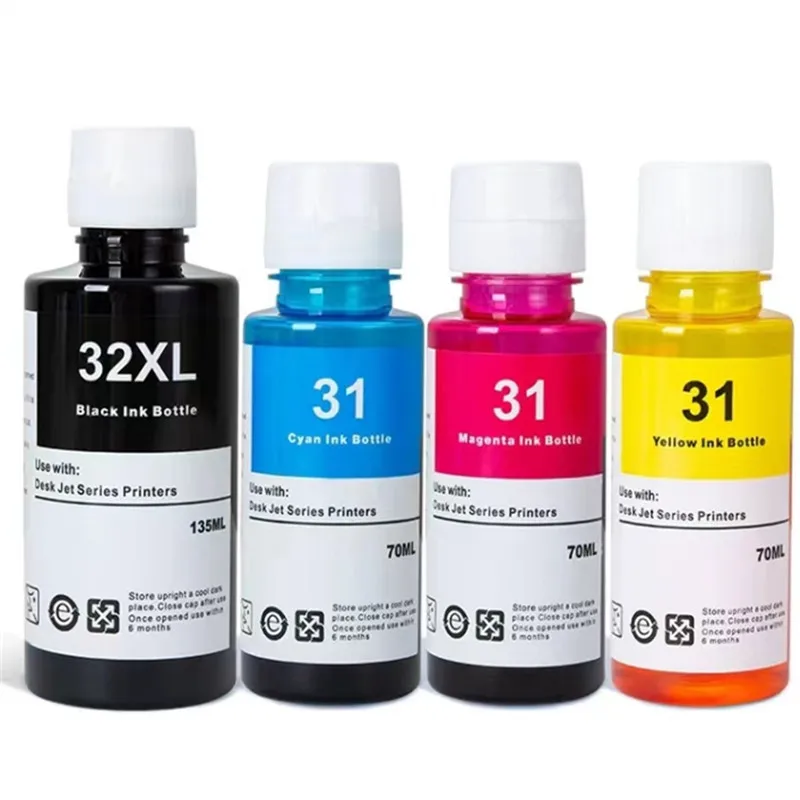 Ink Bottles Compatible With 31 32XL Refill Dye Ink Suitable For HP 7301 6001 7602 5101 7001 551 651 455 457 450 Printer Fil 4pcs