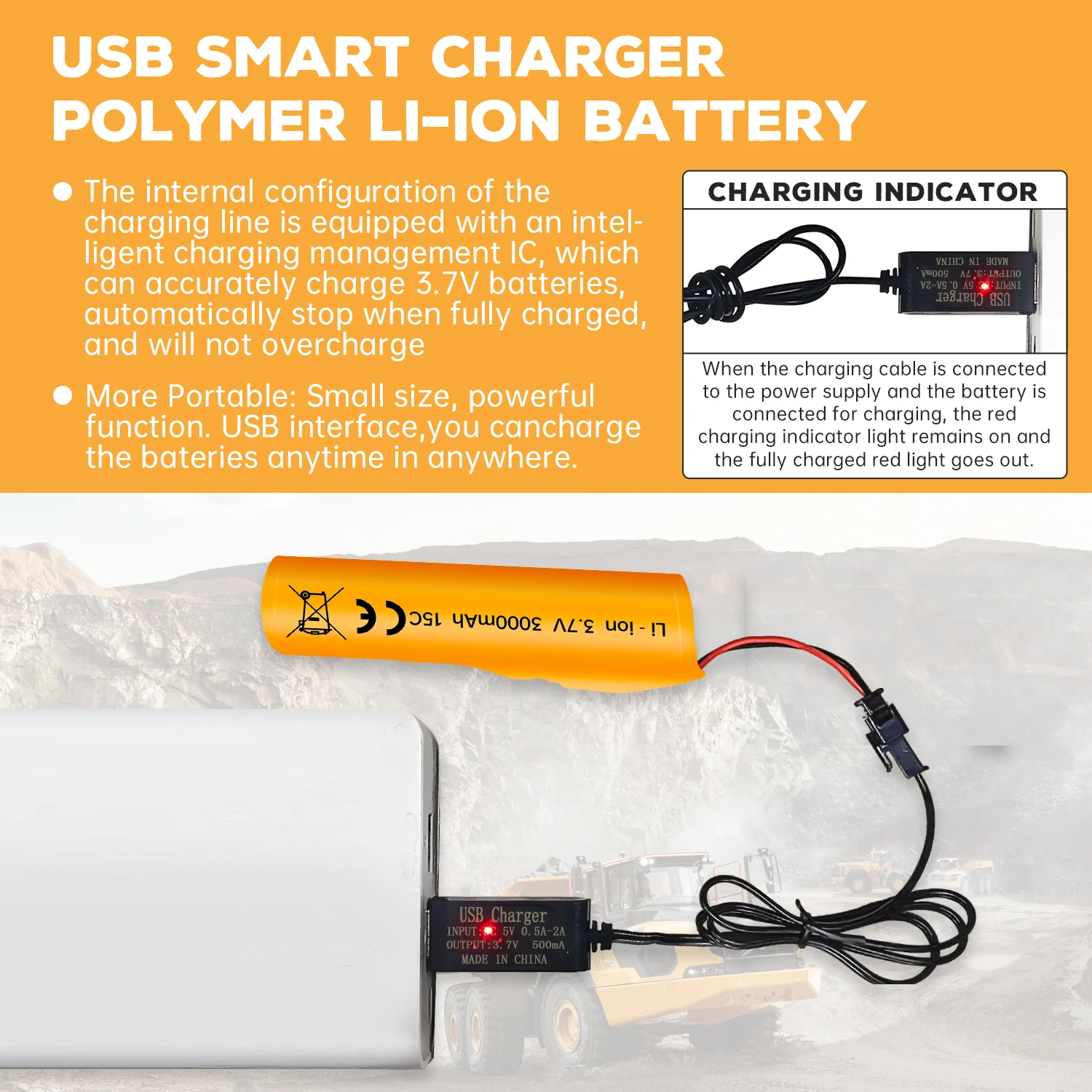 Batteria agli ioni di litio da 2 pezzi 3,7 V 3000 mAh con spina SM-2P e USB per auto DE42 DE44 DE45 DE68 RC, batteria per auto da corsa fuoristrada giocattolo per camion - immagine 3