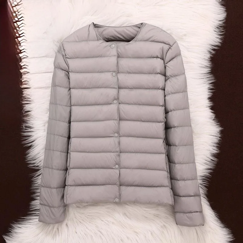 2023 Winter Women’s Clothing New round neck down jacket collarless large size short warm liner lightweight jacket 0218