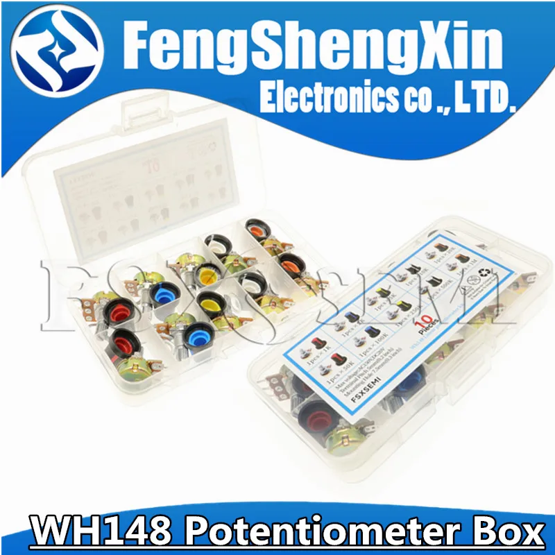 10valuesX1pcs=10pcs WH148 Potentiometer 3pin 1K 2K 5K 10K 20K 50K 100K 250K 500K 1M 15mm Potentiometer Set 3pin With AG2 Cap 10pcs box 15mm wh148 linear taper potentiometer wh148 potentiometer sets 1k 2k 5k 10k 20k 50k 100k 250k 500k 1m ohm for audio