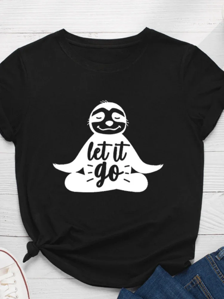 

Let It Go Sloth Print Women T Shirt Short Sleeve O Neck Loose Women Tshirt Ladies Tee Shirt Tops Clothes Camisetas Mujer