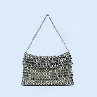 Bolso Retro plateado con lentejuelas de metal para mujer, bolso nuevo tejido a mano de alta gama, bolso de hombro y axila, 2024