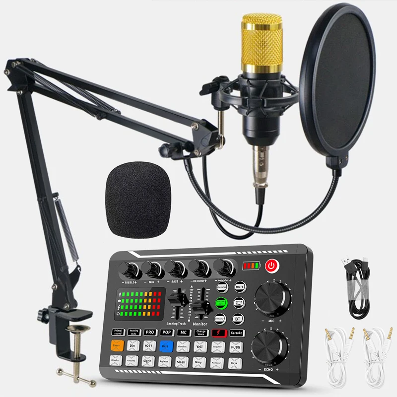

F998 Sound Card Microphone Mixer Kit 16 Sound Effects Audio Recording Sound Mixer Audio Mixing Console Amplifier for Phone PC