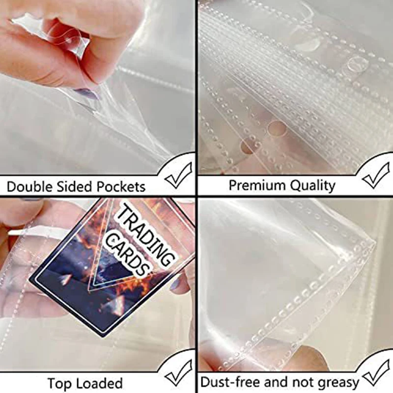 80 Pockets Trading Card Sleeves Binder Fit For 3 Ring Holder