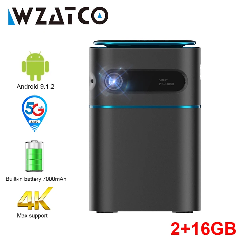 Wzatco A8I Mini Portable Pico Smart Android Wifi Screenless Tv Laser Led Dlp Proiettore Proiettore Supporto 4K 1080P Per Smartphone