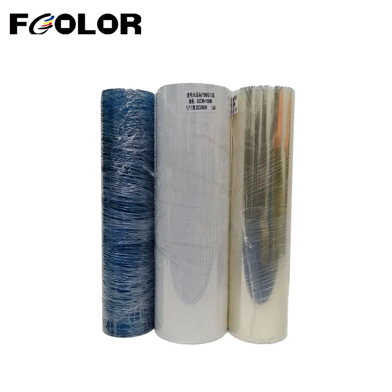 Fcolor 화이트 클리어 롤 UV DTF AB 필름, i3200 UV DTF 프린터용 라미네이트 스티커 A 필름, B 필름, 금속 유리로 전사, 60cm
