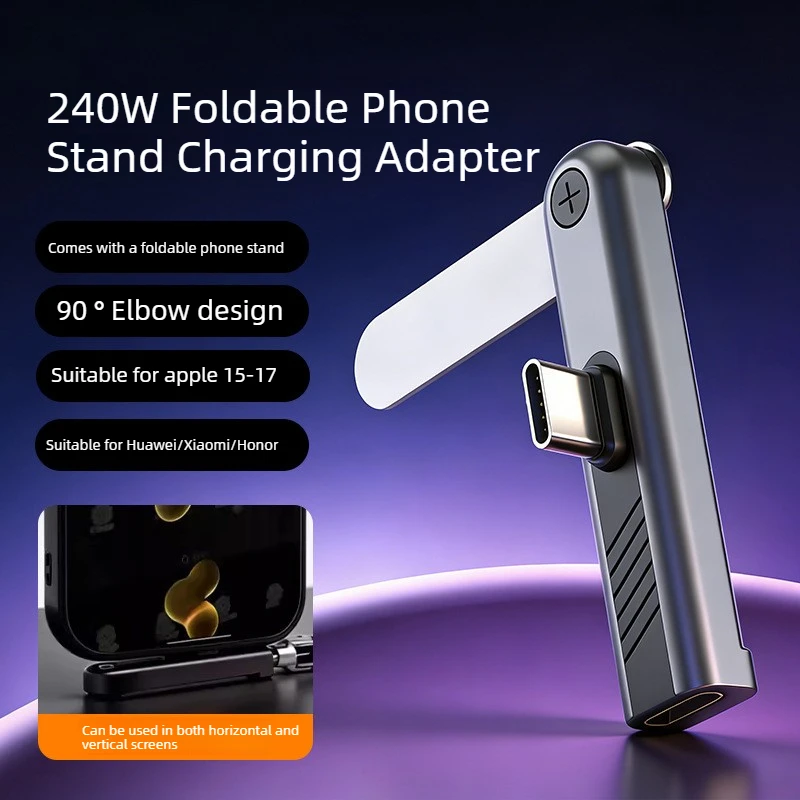 Universal 2-in-1 Phone Stand with 240W USB-C Fast Charging and 360° Rotating Bracket Adapter