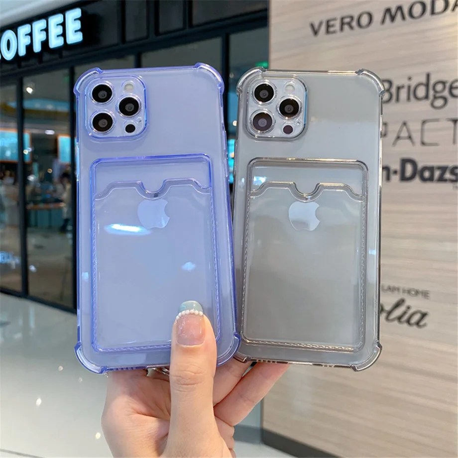 Clear Shockproof Card Slot Bag Phone Case for iPhone 13 11 12 Pro Max Mini X XS XR SE2 7 8 Plus Soft Silicone Wallet Back Cover best case for iphone 13 pro 