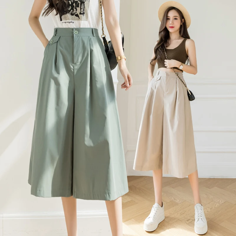 

New Japan Style Women Wide Leg Pants Female Fashion High-waisted Pleated Loose Trousers Ladies Spring Summer Casual Skirts Pants