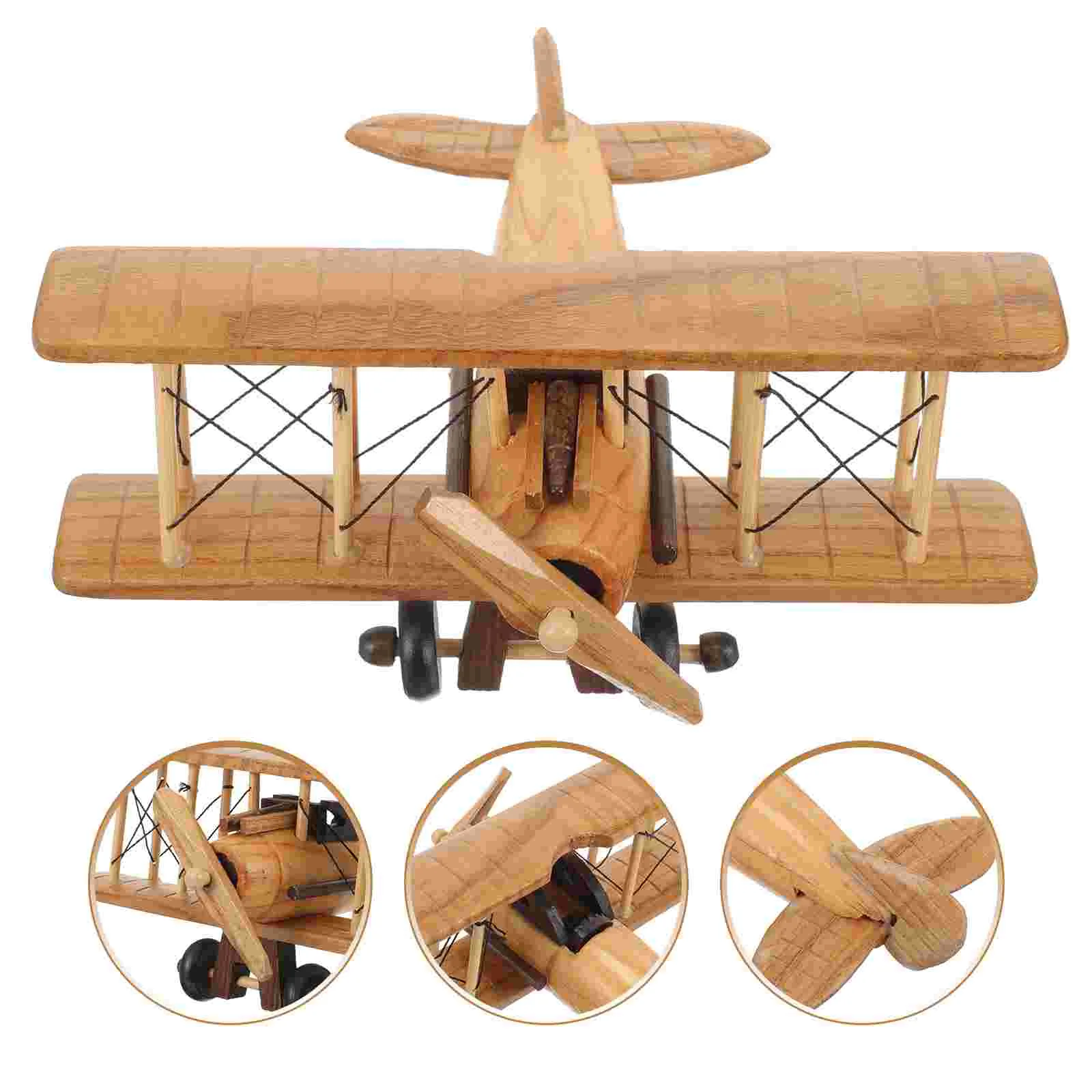 

Retro Wooden Plane Toys Vintage Model Crafts Airplane Room Decor Ornament Miniature