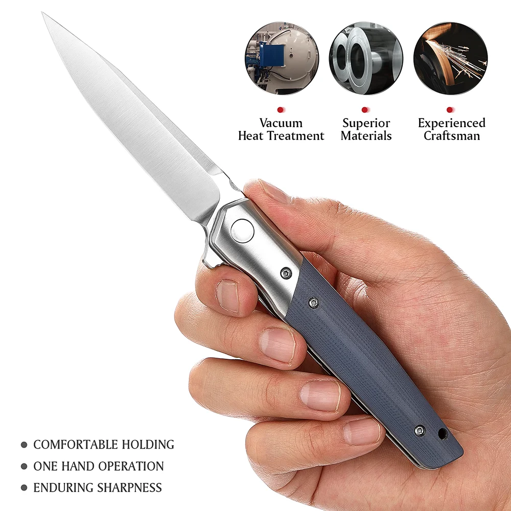 TRIVISA Folding Pocket EDC Knife for Man，3.5“BOHLER K110 Blade & G10 Handle，Flipper Knife with Clip for Outdoor Camping Survival 4
