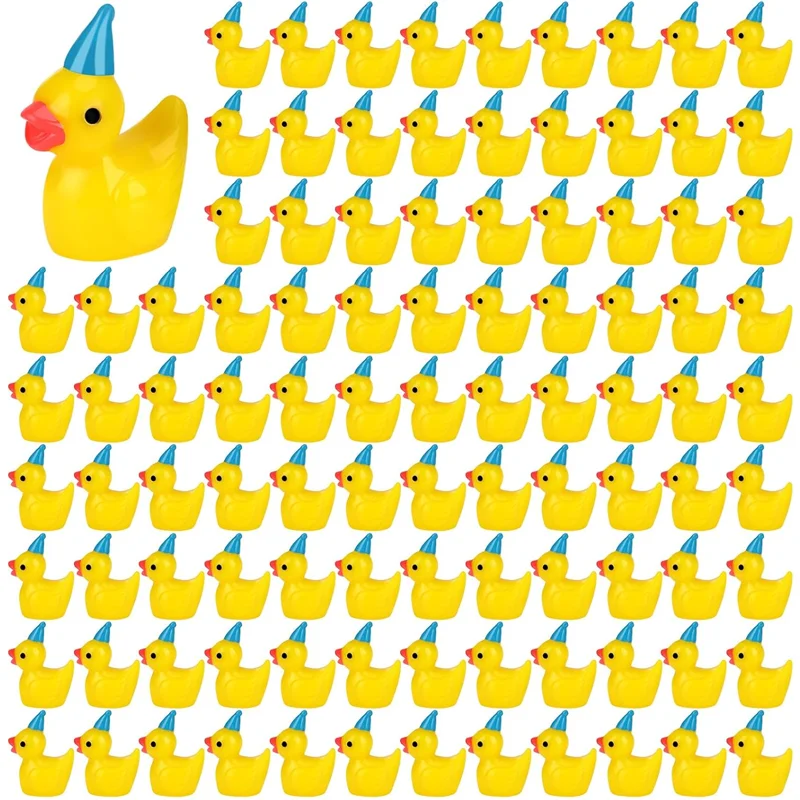 30-100pcs Mini Resin Ducks Wearing Birthday Party Hat Tiny Duck Miniatures for Micro Landscape DIY Home Garden Potted Ornament 1