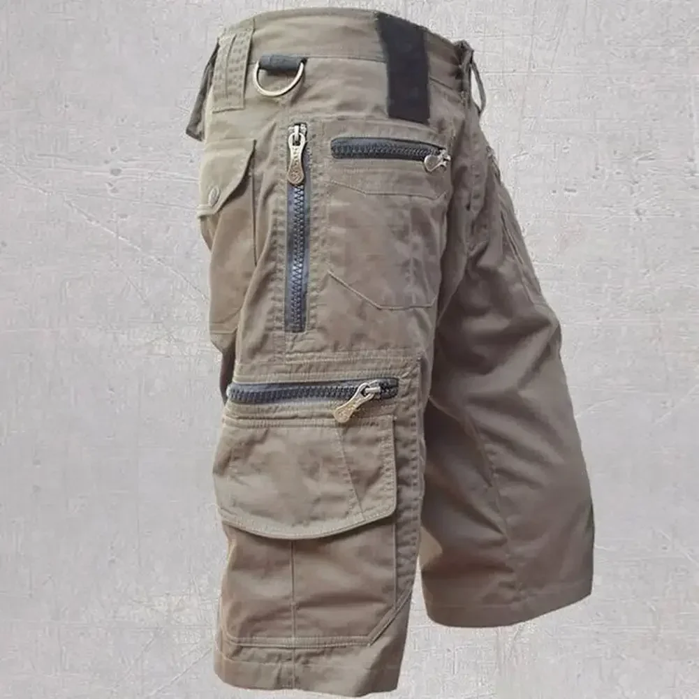 Multi functional shorts men's tactical jogging shorts solid color multiple pockets summer loose fit straight leg cargo shorts