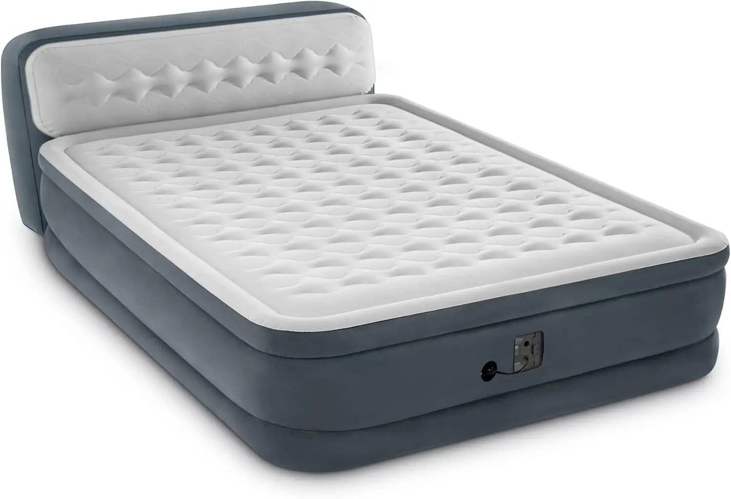 Dura-Beam Deluxe Ultra Plush Air Mattress with Headboard: Fiber-Tech – Queen Size – Built-in Electric Pump – 18in