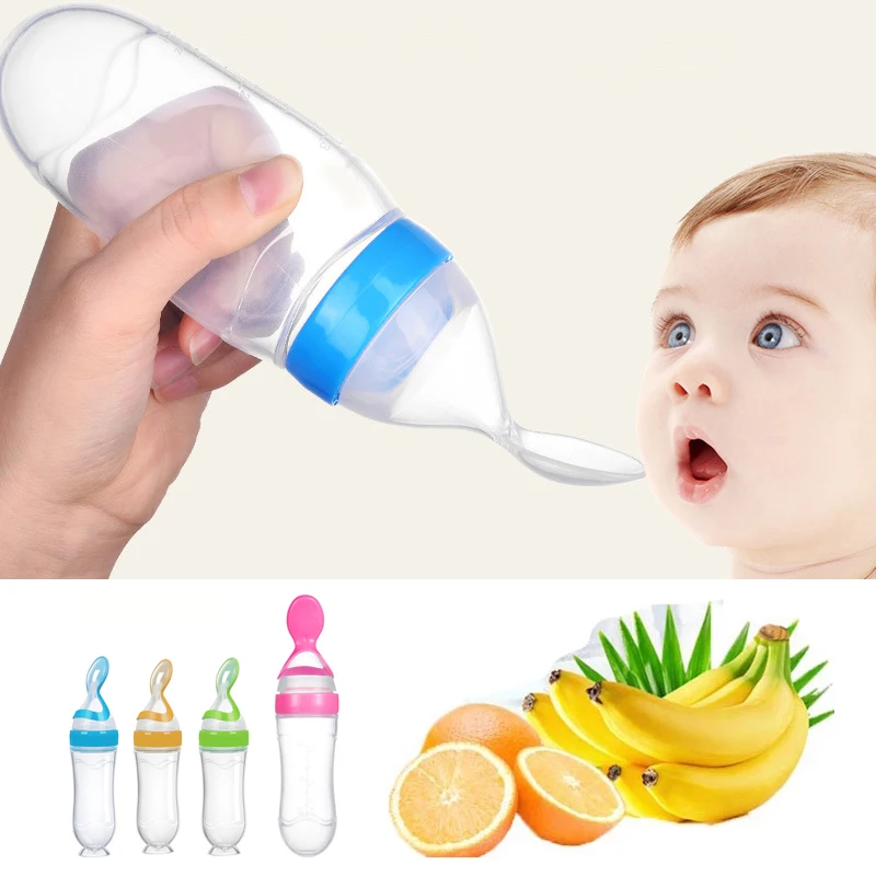 Silicone Squeezing Feeding Bottle Spoon Bottle Feeder Newborn Baby Training Drink Spoon Safe Tableware Training Feeder