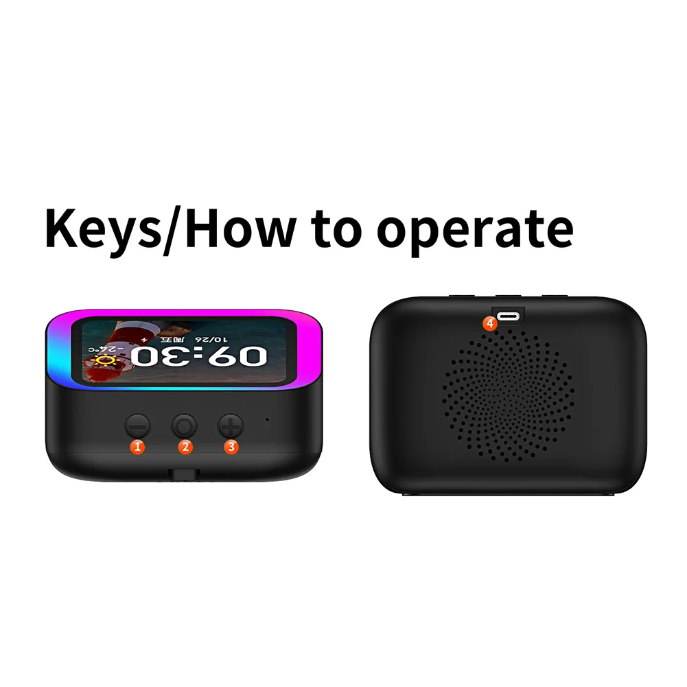 Smart Speaker Voice Assistant Portable BT Speaker with RGB Lights Home Speaker Alarm Clock Weather Display for Home
