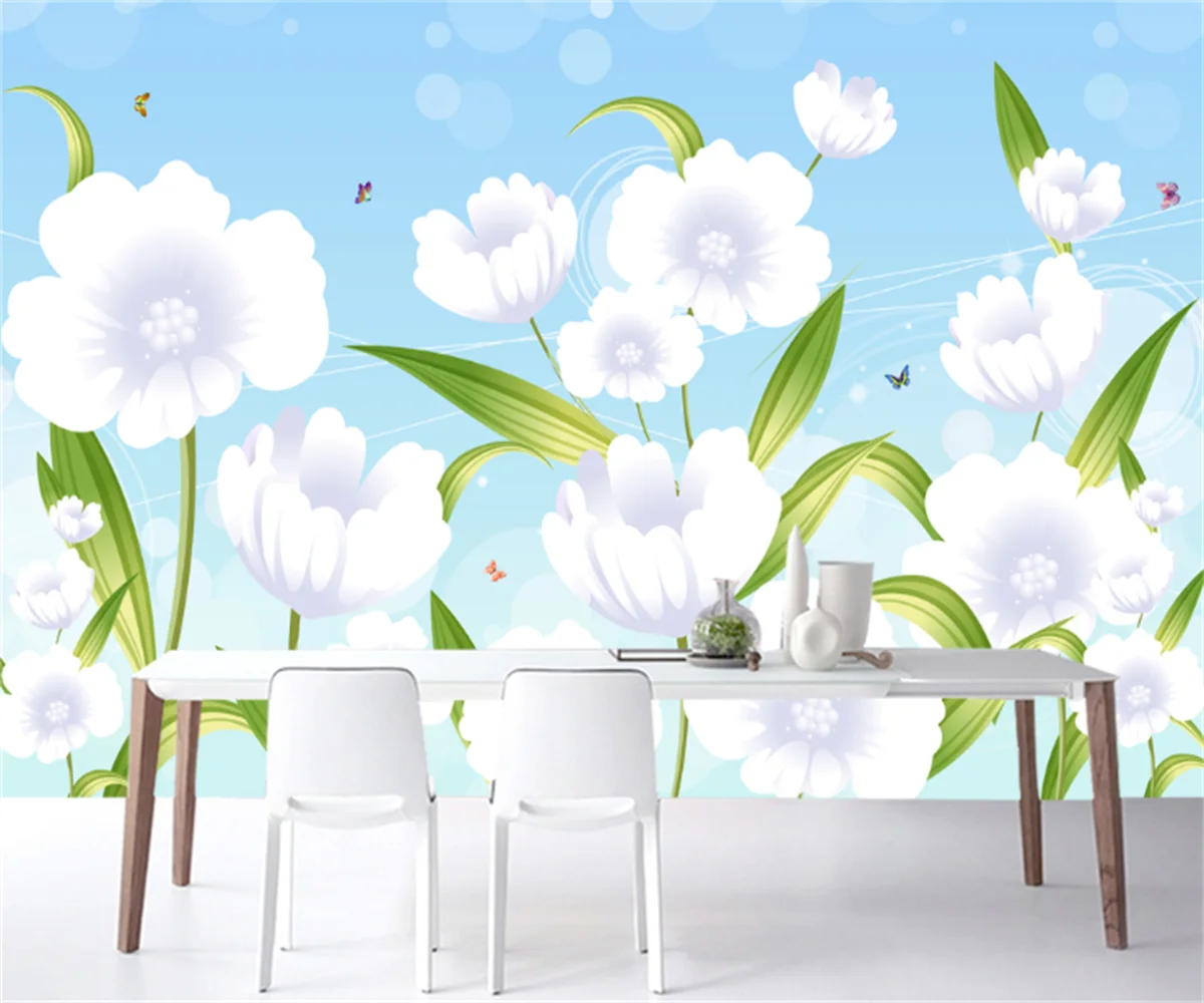 Customize any size wallpaper wall painting Nordic light luxury white beautiful flower home background wall decoration painting