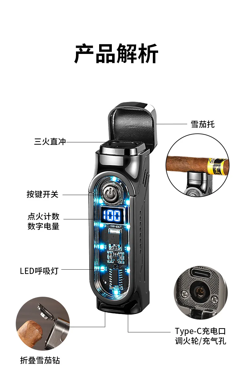 Description Picture 5 of item2026 New Three Straight Lighters Portable Ignition Multi-function Cigarette Lighter Household Fierce Lighter Wholesale.