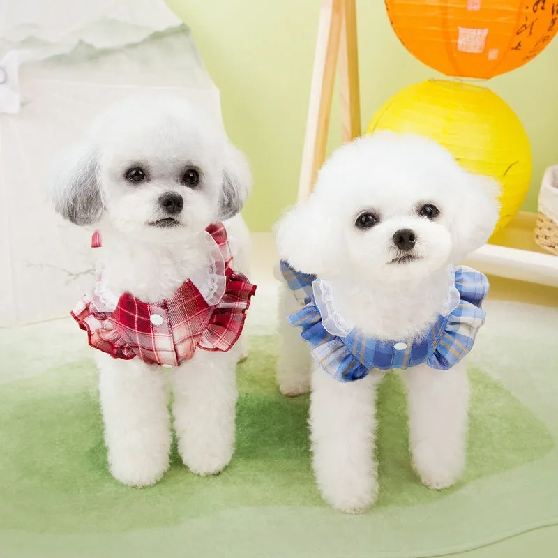 Dog Clothes Dog Costume Cat Clothes Plaid Skirt Princess Skirt with Bow for Small Dogs Cute Lace Lace Cat
