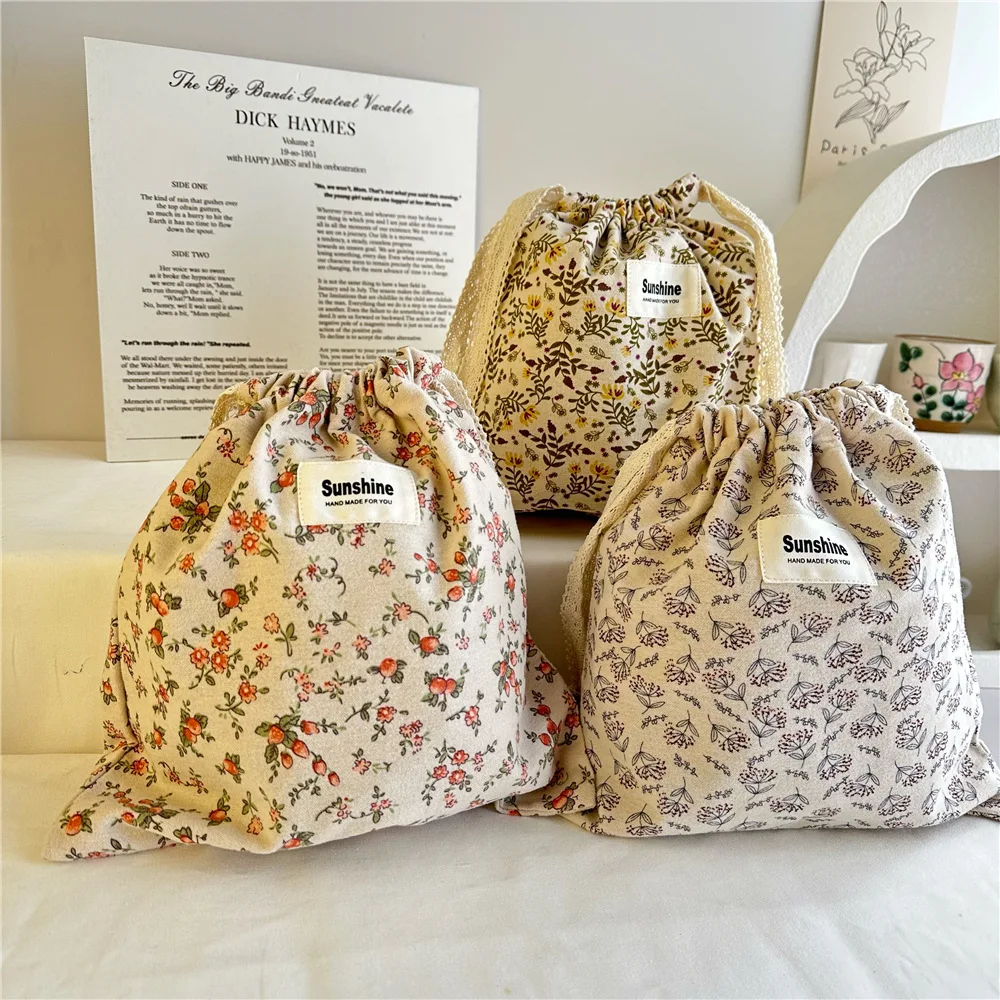 Printed Flower Mommy Bag Baby Diaper Bag Cotton Nappy String Pocket Stroller Carry Pack Travel Outdoor Diaper Storage