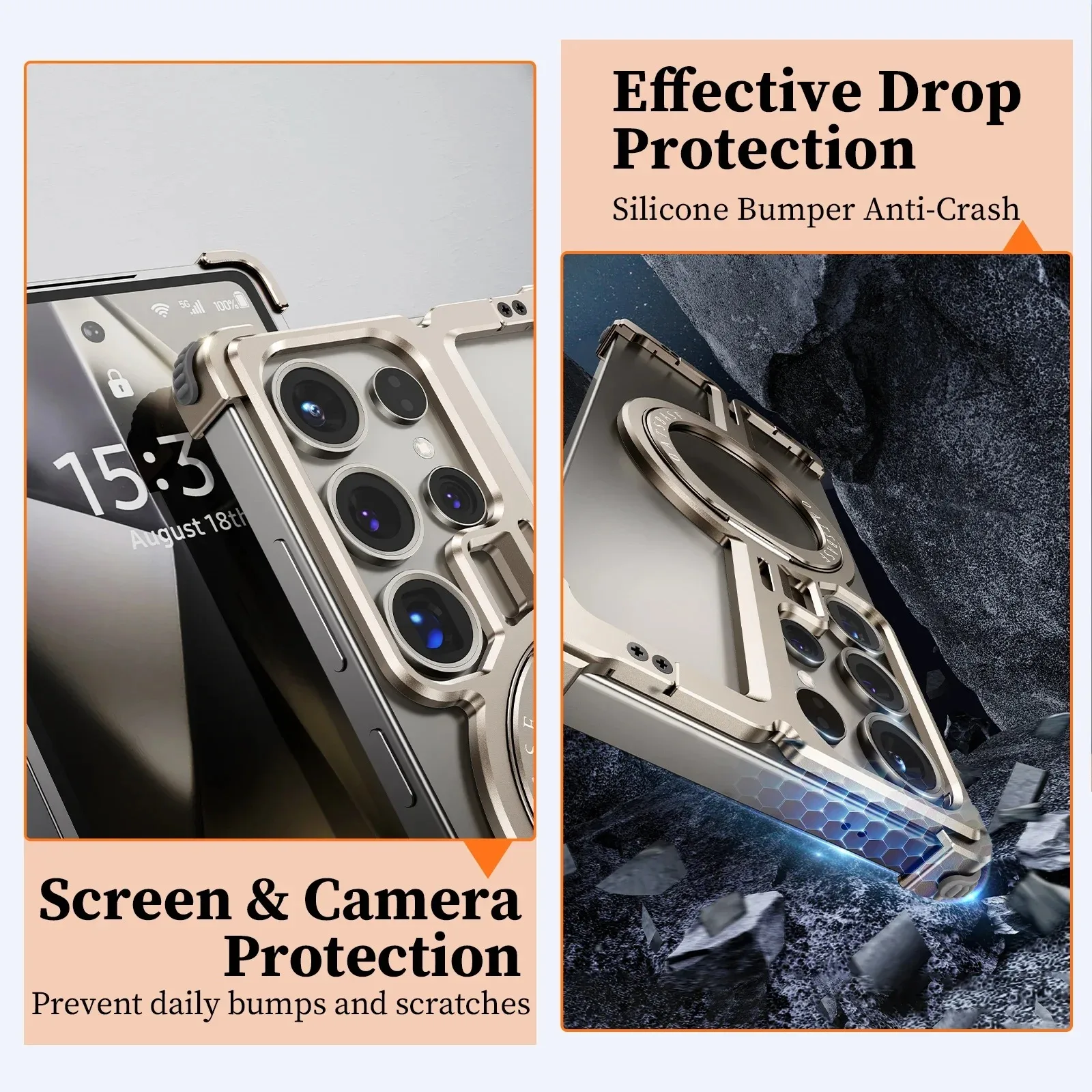 Eary for Samsung Galaxy S25 Ultra Phone Case with Magsafe 360 Rotation Magnetic Stand Metal Frameless Shockproof Protector Cover