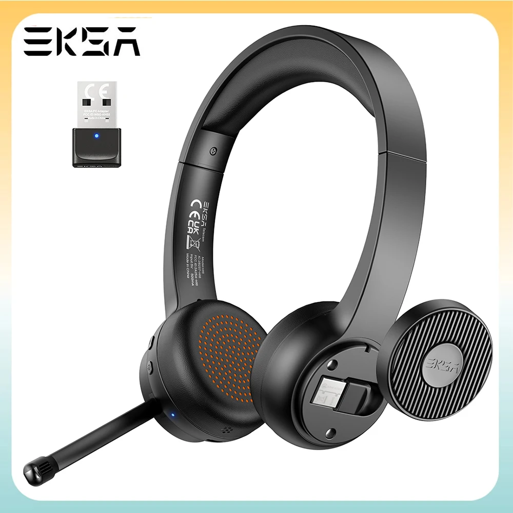  EKSA H16 Bluetooth Dual-Ear Wireless Headset Noise Canceling Mic Audio Recording Meeting For Business For Call Center Headphones 