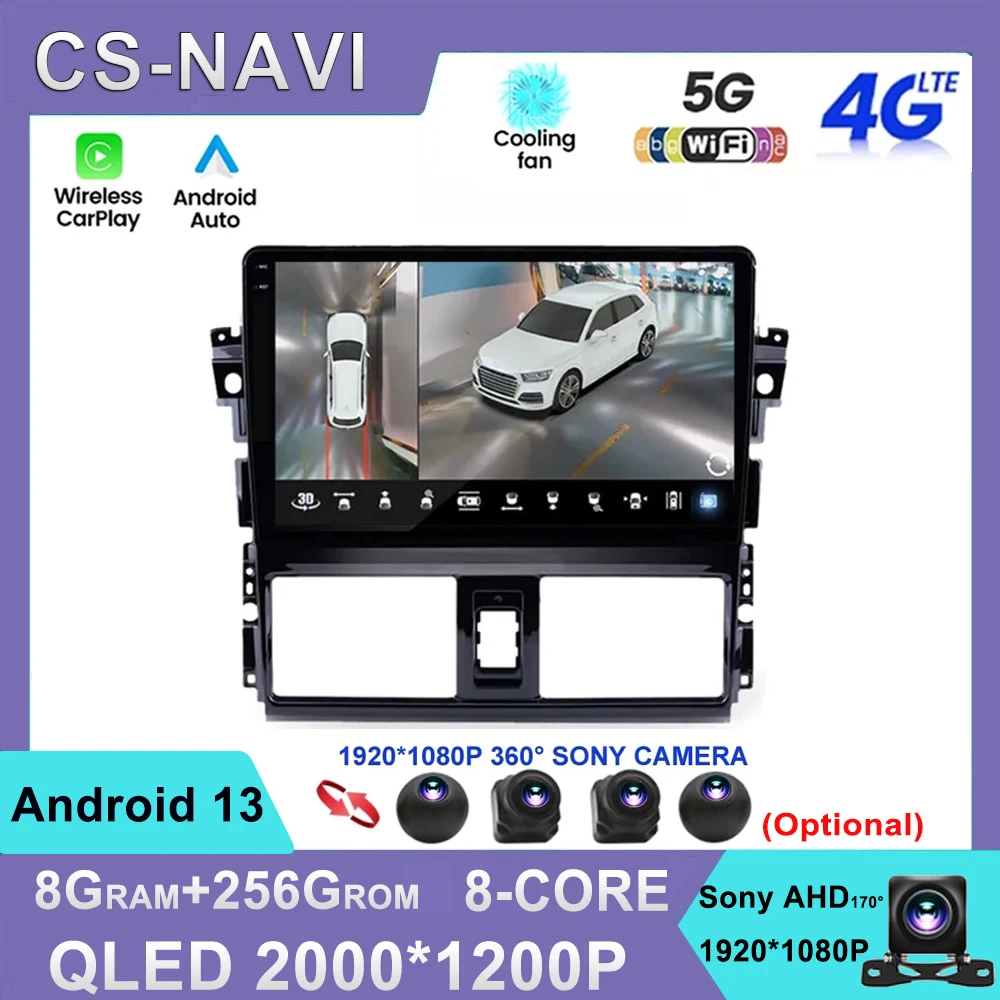 

Android 13 DSP Car Radio TOYOTA YARIS VIOS 2014/2015/2016 Multimedia GPS Navigation Navi Player Auto Stereo 2din WIFI Carplay 4G