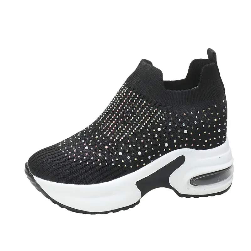 2025 High Quality Air Cushion Shoes For Women lightweight Breathable Hiking Shoes Rhinestone Platform wedge SLIP-ON sneakers - Image 8