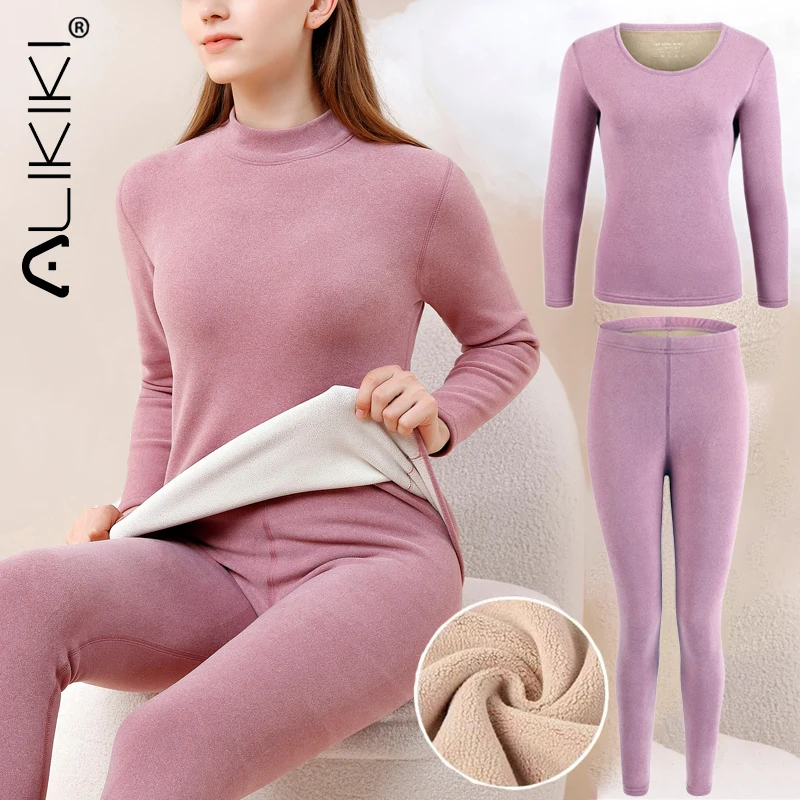 

Women's Warm Long Johns Set Thermal Underwear Home Suit For Winter First Layer Thick Basic Top And Pants Undershirt Plus Size