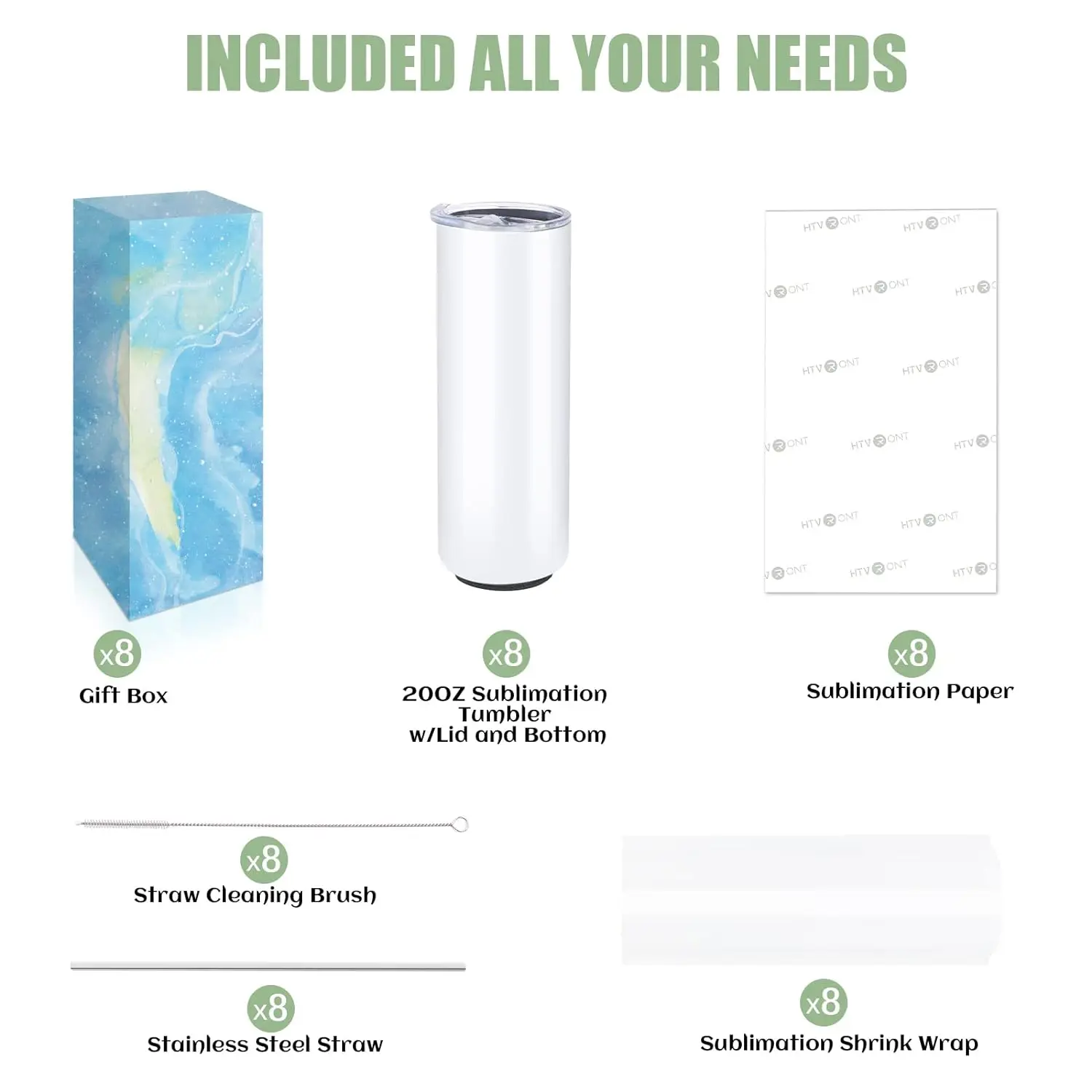 A-SUB 20 OZ Sublimation Tumbler Gift Set with Straw and Lid