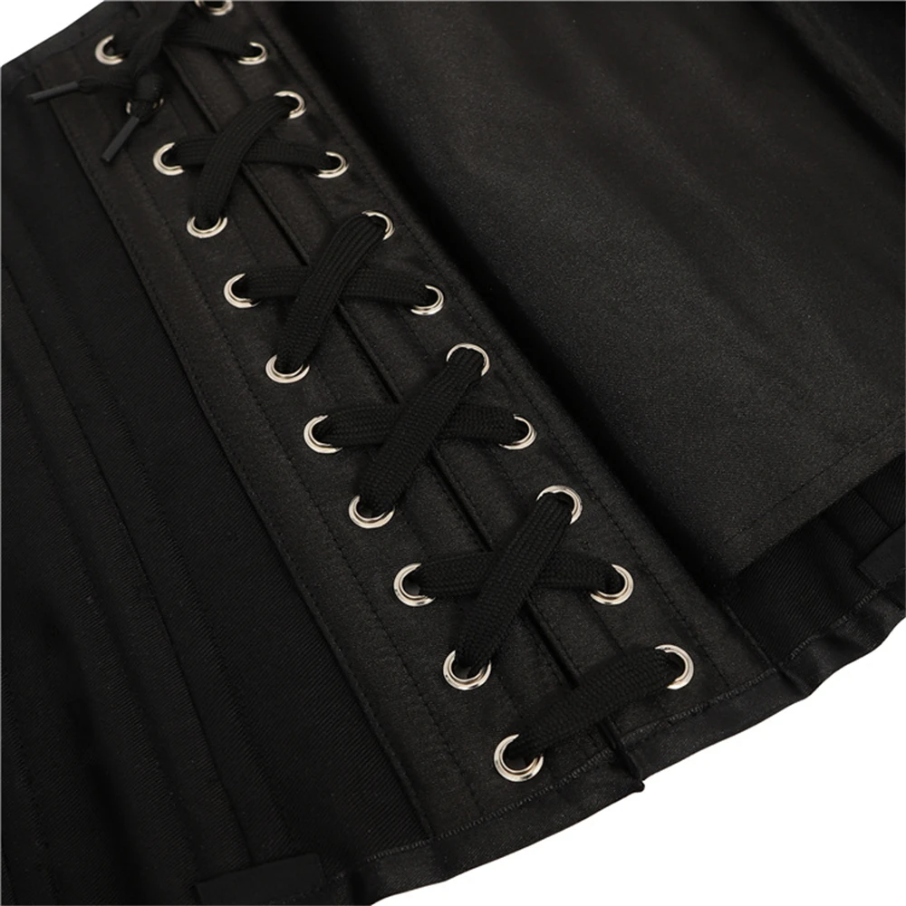 Sexy Women's Corset Gothic Hourglass Waist Trainer Corset Bustier Underbust Black Satin 26 Steel Boned Corsets Women Girdle