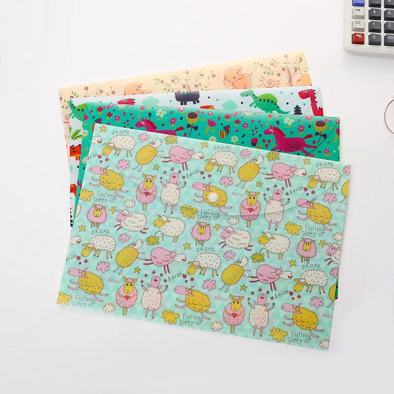 Office folder 1pc A4 Cute Cartoon Animal Button File Folder PP Waterproof Student Exam Paper Document Organizer School Office Accessories