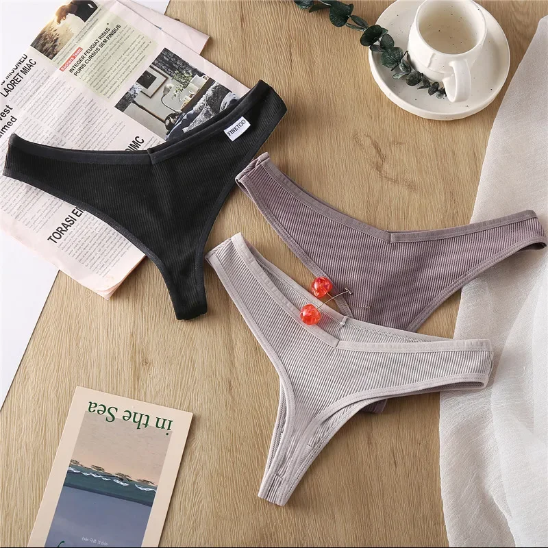 Women Panties Cotton Thongs Low Waist G-String Briefs Ladies Brazilian Lingerie Girls Breathable Intimates 3Pcs/Set