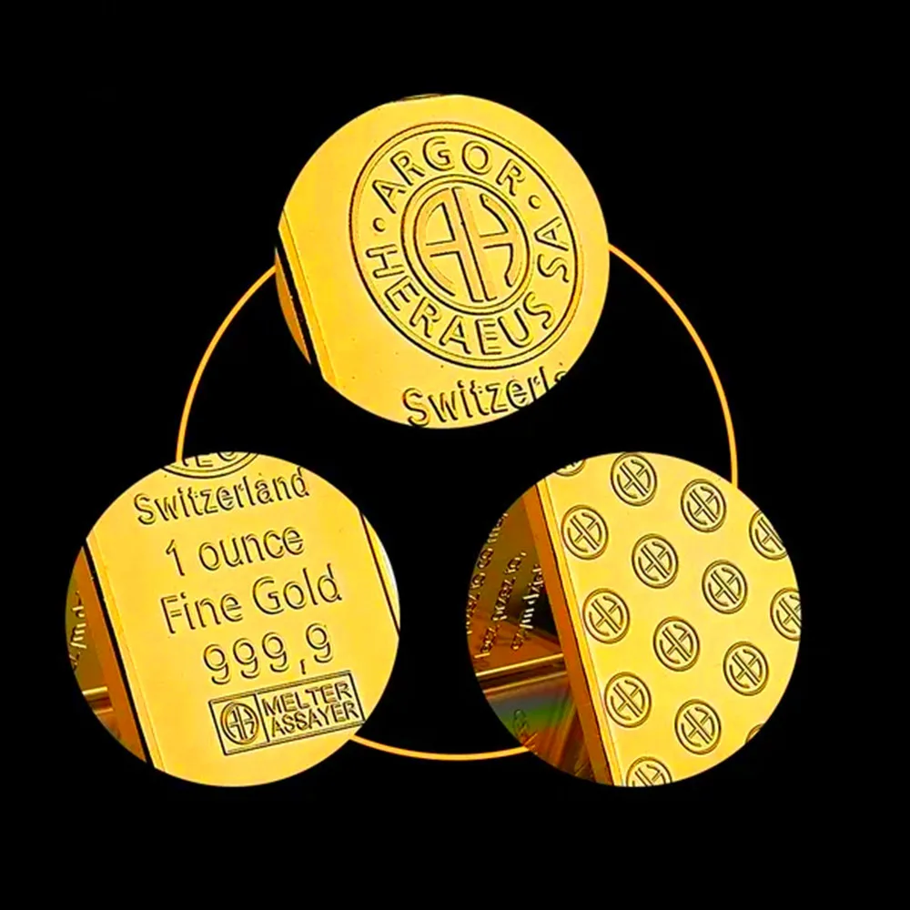 1 oz Swiss Argor Heraeus Gold Bar Gold Coin Bullion Acrylic Seal Packaging Independent Serial Number No Magnetic 24K Plated