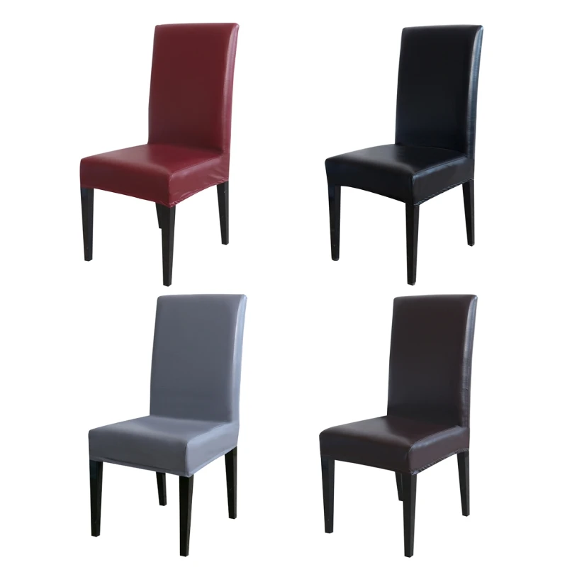 

Faux Leather Dining Chair Cover Solid Waterproof Oilproof Stretch Slipcover for
