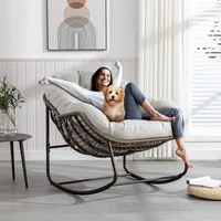 Oversized Rocking Papasan Chair with Thick Cushion and Frame Outdoor Rocker, Comfy Wicker Egg Chairs Lounge for Backyard Balcony 1