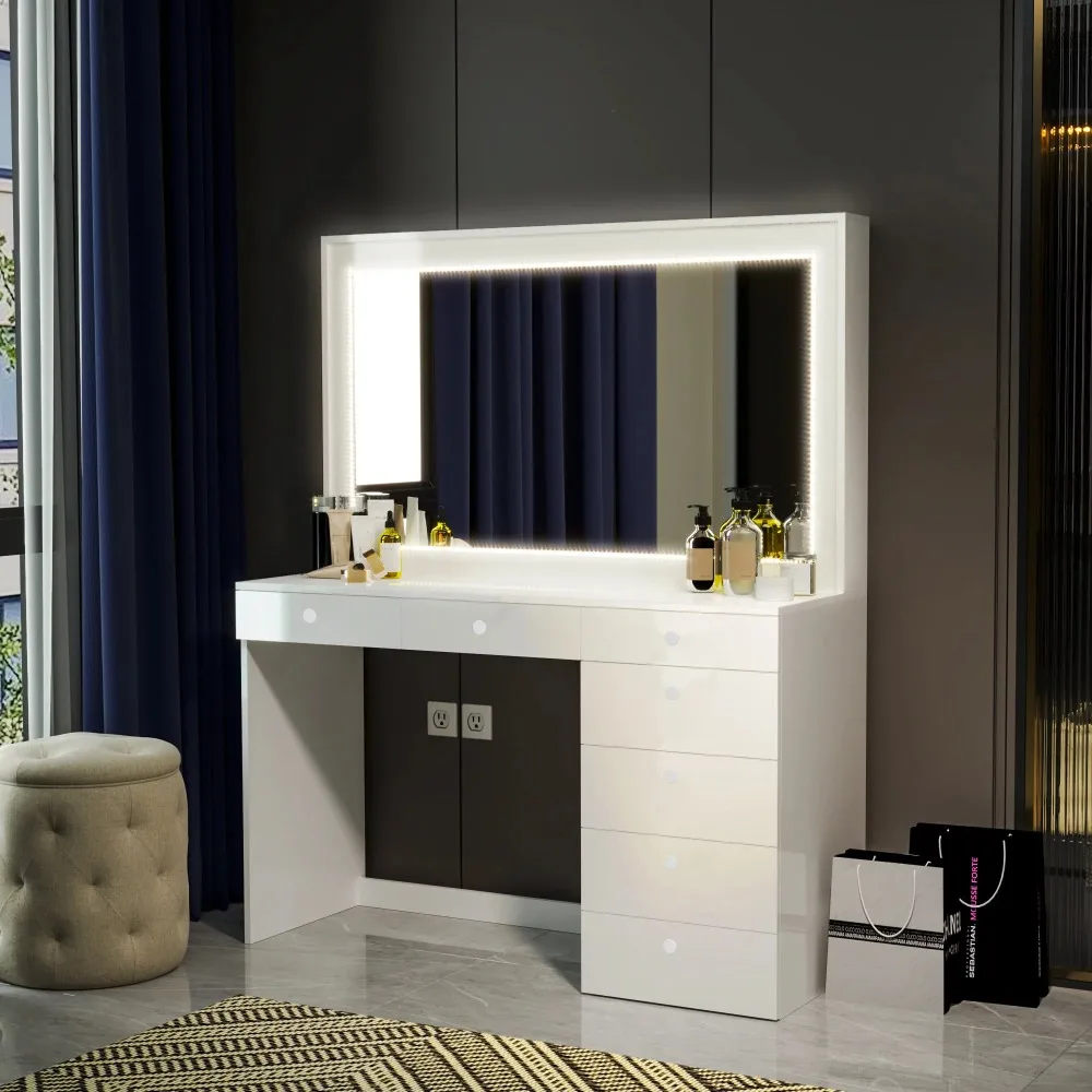 

Modern White Painted Vanity Table LED Lights for Bedroom Dressing Furniture Home
