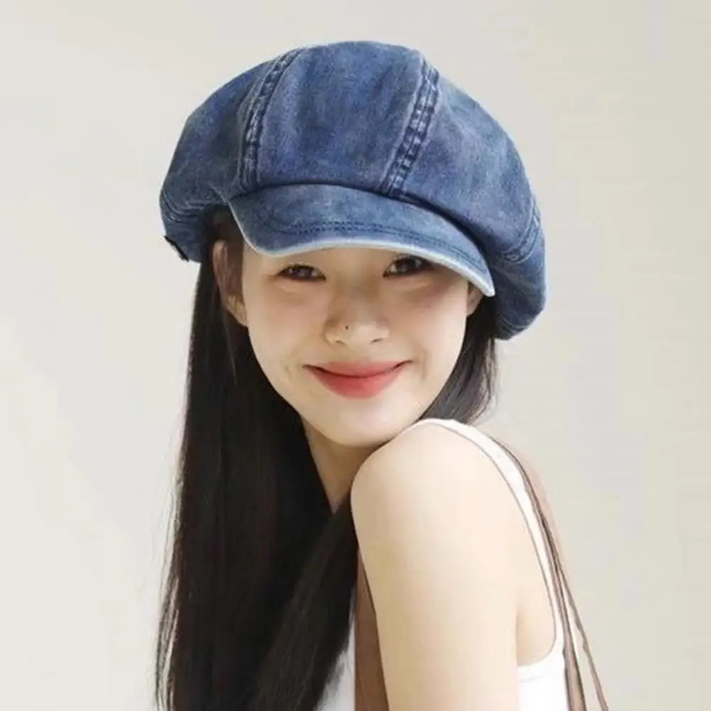 Washed denim fabric Berets Men's Autumn Fashion Newsboy Caps Retro Male Artist Flat Visor Peaked Hat Men Spring Casual Boina men berets